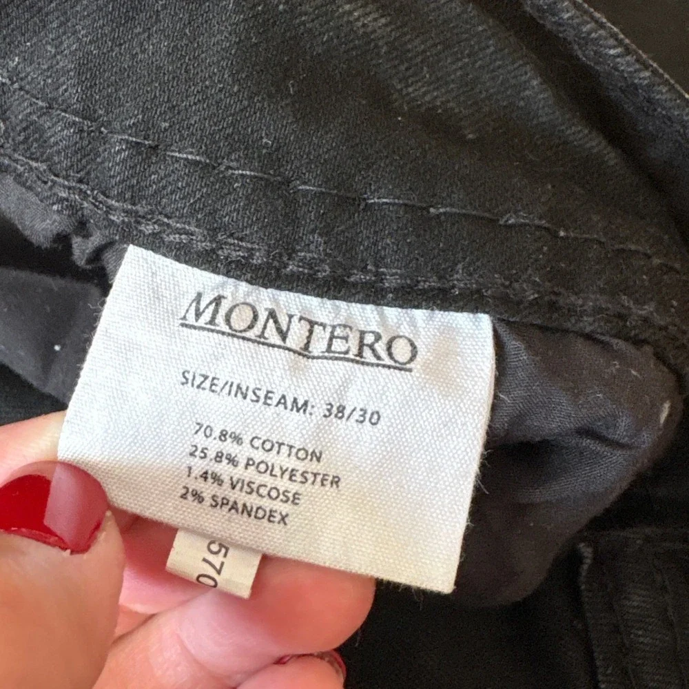 Montero Jeans Mens Black Embroidered Pocket‎ Straight Leg Denim SIZE 38/30